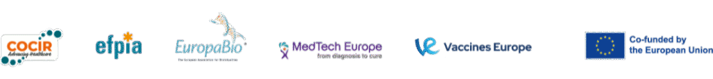A row of six logos representing COCIR, orfalea, Eurotelemed, MedTech Europe, European Society of Cardiology, and the European Union.