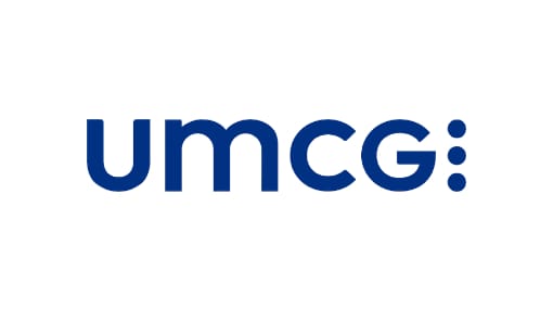 The image shows the UMCG logo, featuring the lowercase blue letters "umcg:" on a white background.