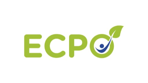 Logo with the text "ECPO" in green. The "O" contains a blue circle and curved line resembling a person and a leaf extending from the top right.