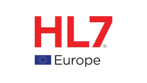 HL7 logo in red letters above the word "Europe" with a blue European Union flag symbol on a white background.