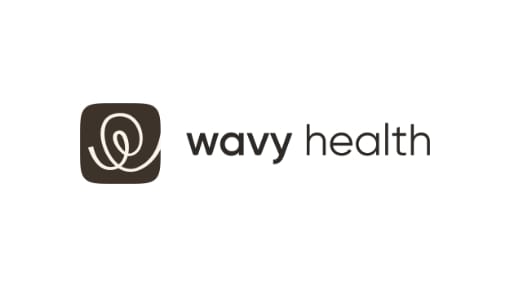 Wavy Health logo with a stylized wave design inside a rounded brown square, followed by the words "wavy health" in lowercase letters.